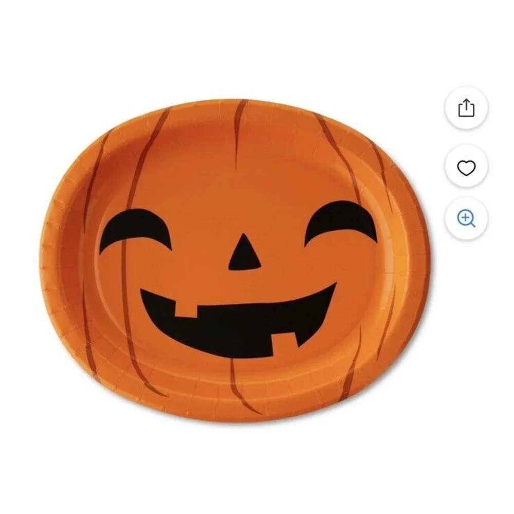 Pack of 8 Jack O Lantern Halloween Pumpkin Large Oval Paper Party Plates 10